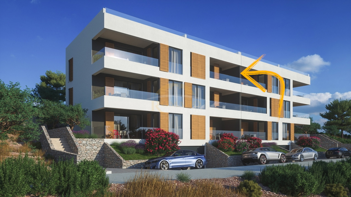 Dvosobni penthouse z razgledom na morje in strešno teraso na Čiovu, območje Saldun blizu kampa Rožac - 72 m2 + 85 m2 strešna terasa